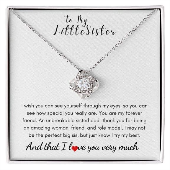 To My Little Sister, Love Knot Necklace, Unbreakable Mom, necklace For Wife, Mother's Day, White Love Knot Necklace