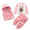 thumbnail image 3 of Swuxness Toddler Fleece Long Sleeve 2 Piece Sets, Kids Winter Sets, Boys and Girls Fleece Hooded Round Neck Top Suit Three-Piece Trousers Set Pink, 1 Years, 3 of 4