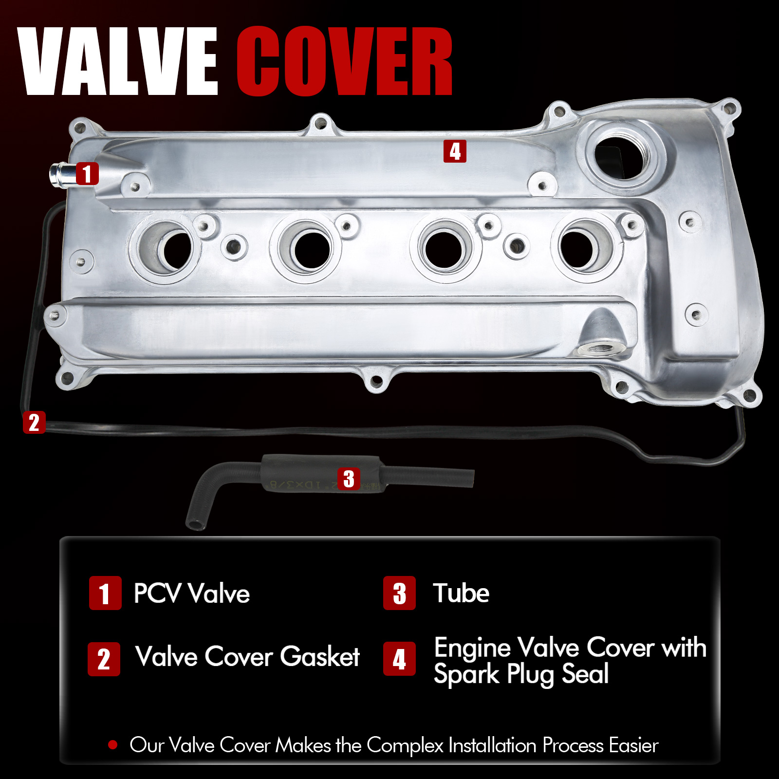 MITZONE Engine Valve Cover with PCV Hose & Gasket Compatible with 2001-2015 Toyota Camry Corolla RAV4 Highlander Solara Matrix Scion tC xB 2.4L Replace 11201-28014 11201-28033