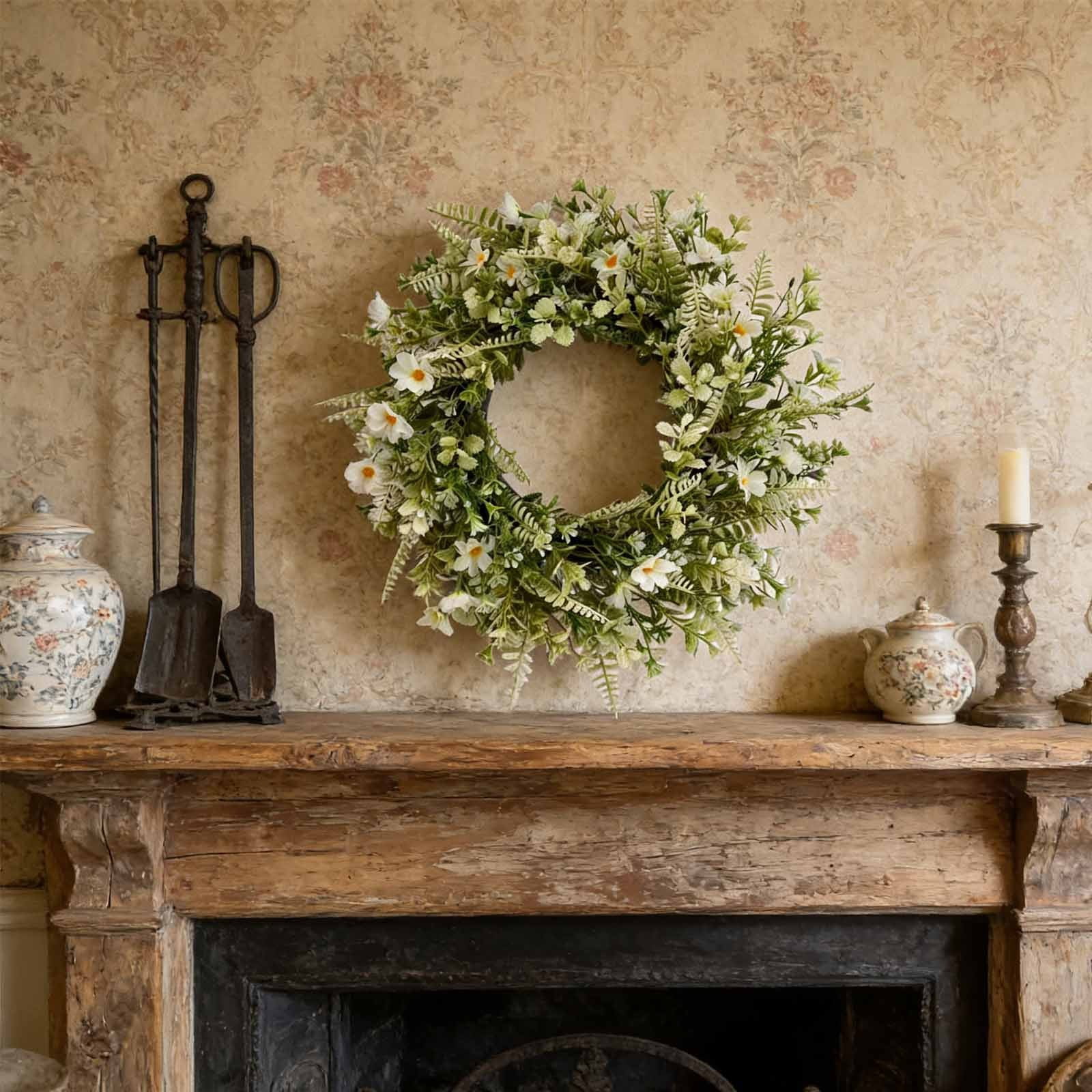 Spring Artificial Floral Wreath for Front Door, Green Plastic Leaf