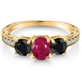 thumbnail image 3 of Gem Stone King 2.50 Ct Oval Red Ruby Black Sapphire 18K Yellow Gold Plated Silver Ring (Size 9), 3 of 6