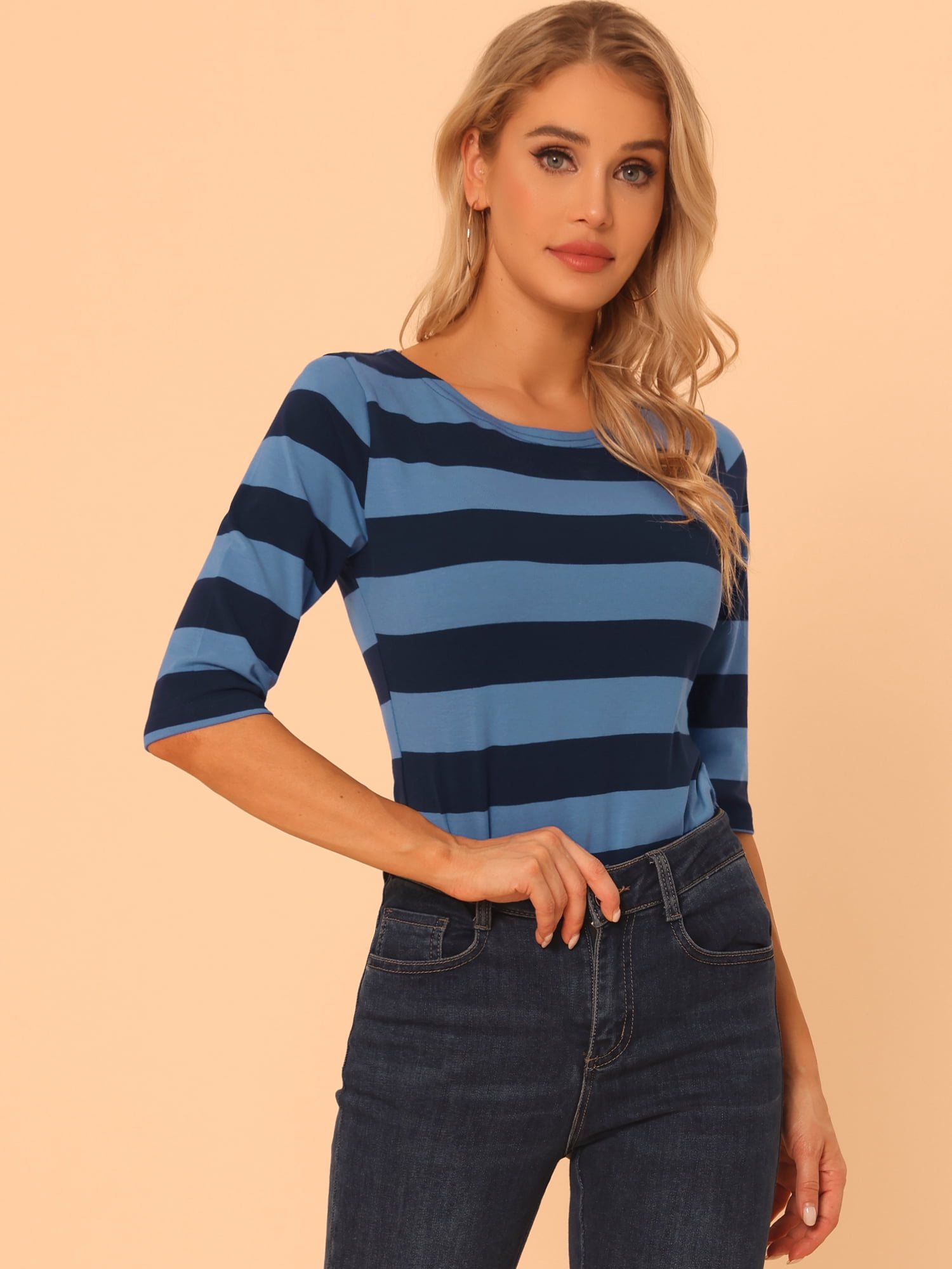 DARING DIVA Women's Halloween Costume Boat Neck Top T-Shirts M Blue Dark Blue