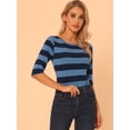 thumbnail image 2 of Disfraz de navidad Camisecon mangas de codo pamujer Camisebásiinformal con cuello de barco y corte ajustado Azul oscuro XL, 2 of 6