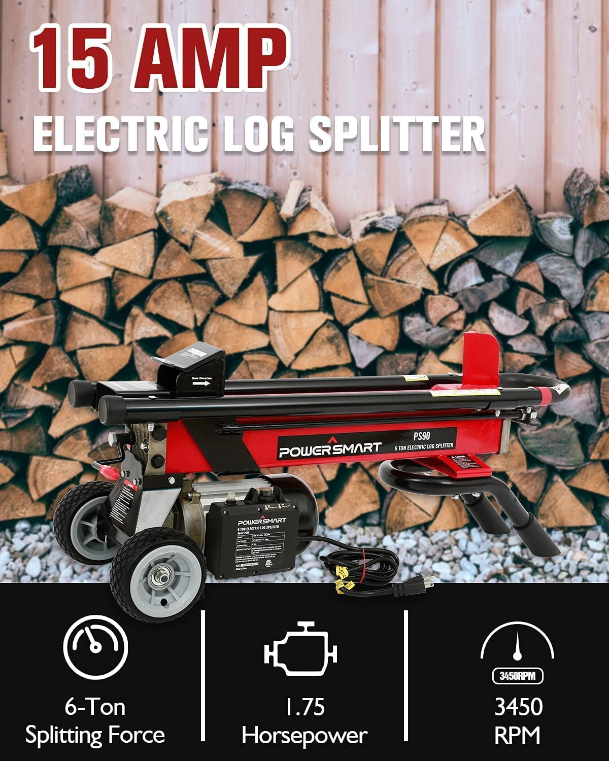 Buy 6 Ton Horizontal Electric Wood Splitter, Double Flywheel Electric