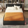 thumbnail image 3 of Bellemave Queen Size Upholstered Platform Bed with LED Lights Underneath,Faux Leather Platform Bed Frame with Headboard and Slatted for Bedroom(Queen,Black), 3 of 11