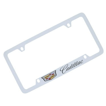Cadillac with Crest Brass License Plate Frame with Chrome Finish bottom engraved (4 hole)