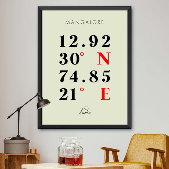 Map of Mangalore, India, Multiline Coordinates Colored (8x10)