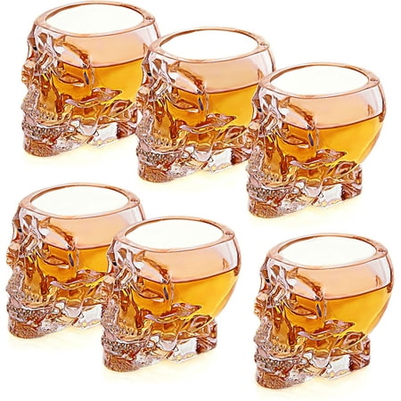 

Set of 6 Skull Shaped Clear Glass Novelty 2.5 oz Shot Glasses/Decorative Halloween Drinkware