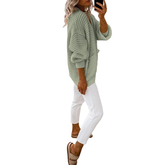 Women'S -Fashion Casual Open Front V Neck Long Sleeve Chunky Knit Cardigan Sweaters Outerwear Coats Matcha Color L