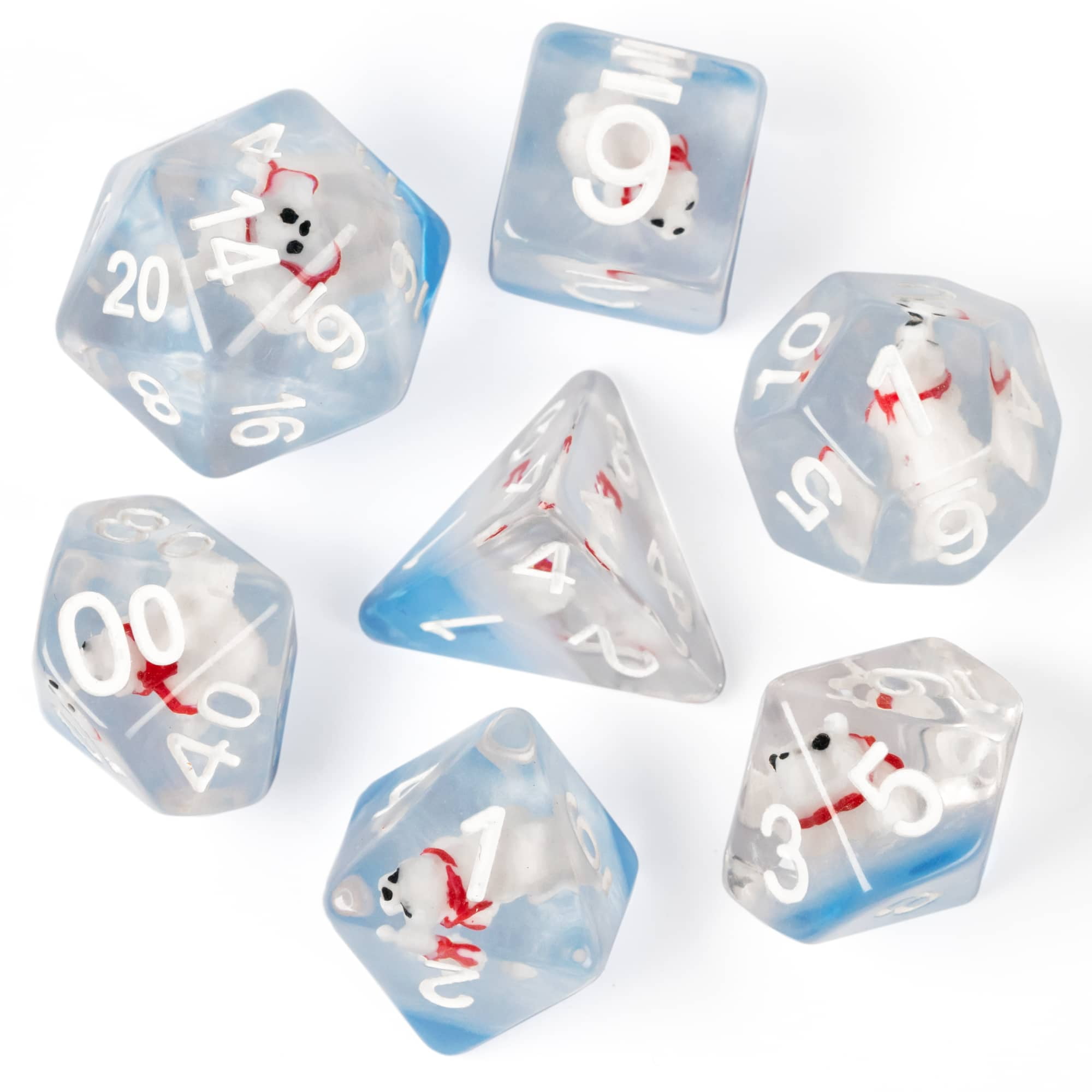 cusdie 7Die DND Dice, Polyhedral Dice Set Filled with Polar Bear for