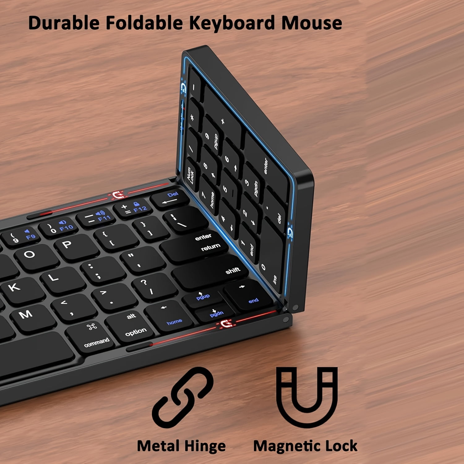 Rechargeable Foldable Keyboard with 2.4G Wireless + Bluetooth Mouse Combo, Folding Wireless Keyboard and Mouse with Portable Case for Windows, iOS, Android, macOS PC/Laptop/Tablet