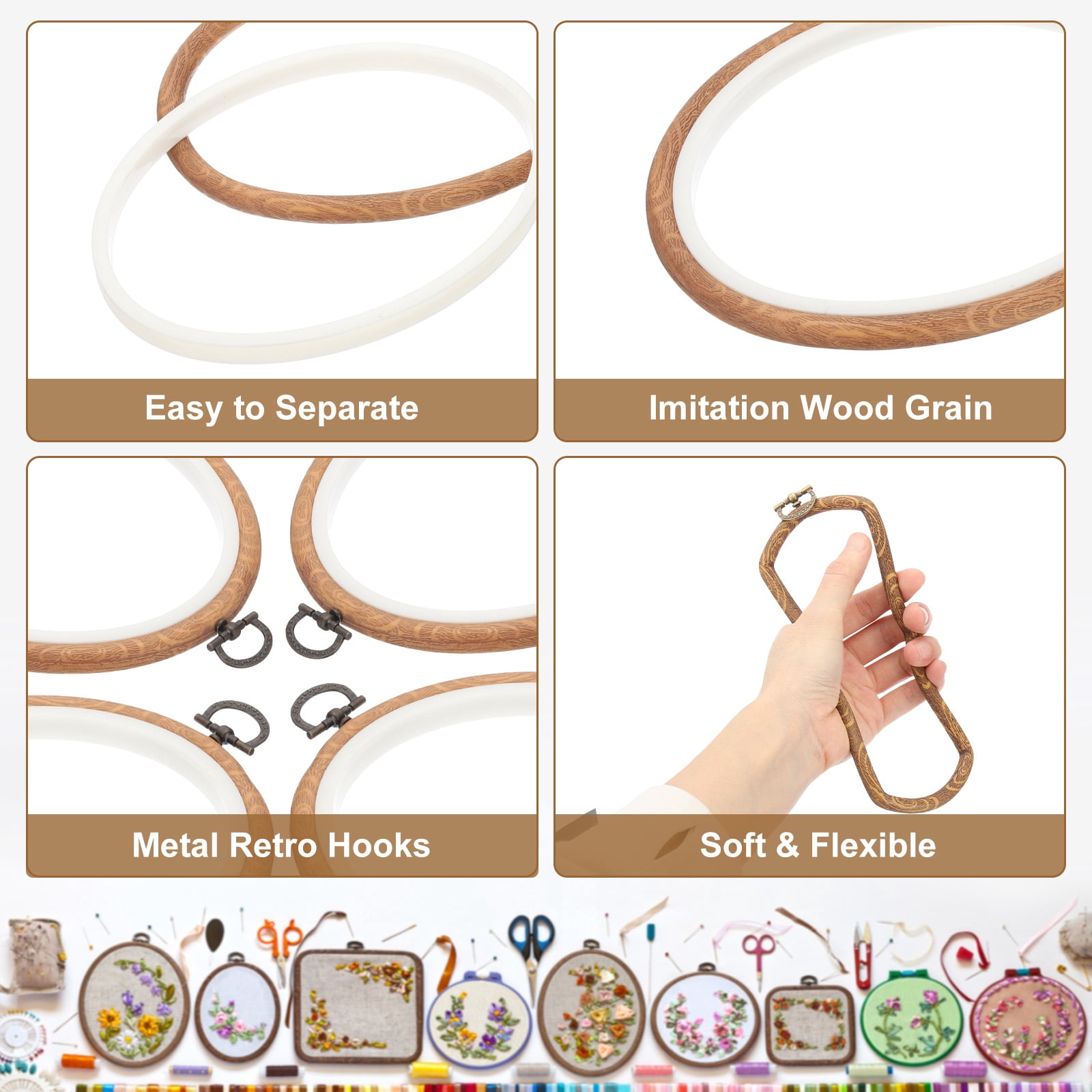 Uxcell 10 Pieces 6.3"x4.7" Embroidery Hoops Frame Imitated Wood Oval Cross Stitch Hoop Ring for Embroidery Art Craft Handy Sewing Decoration
