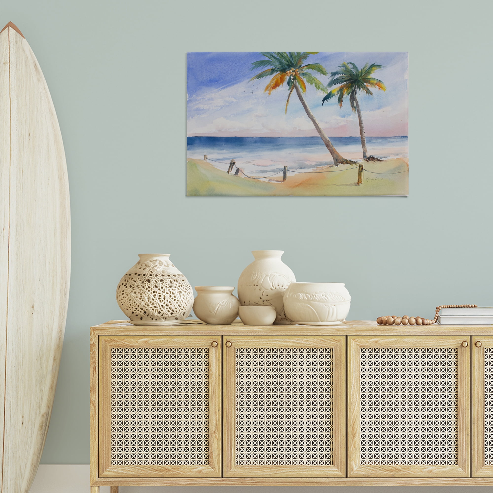 Stupell Industries Two Palms Beach Sunset Nautical & Beach Painting Wrapped Canvas Art Print Wall Art, 36 x 24