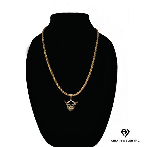 Collar de oro de 14 quilates con colgante de Alas de corazón, el mejor regalo unisex para madre, padre, novia, novio, ella, él, collar de cadena cubana de 14 quilates de Aria Jeweler Daily
