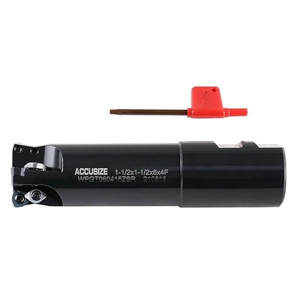 Accusize High Feed End Mill, 1-1/2" Cutting, 1-1/2" Shank, 4 Fl, Carbide Trigon WPGT060415ZSR TiAlN Coated Inserts, 0028-0113