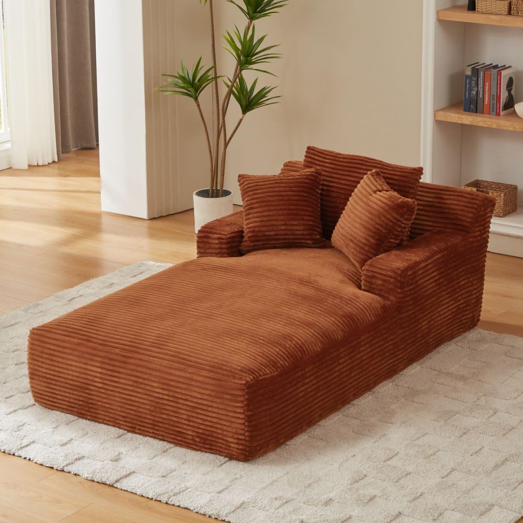 AENKYO 80" Oversized Corduroy Chaise Lounge, Fully Assembled, No Assembly Required, Orange