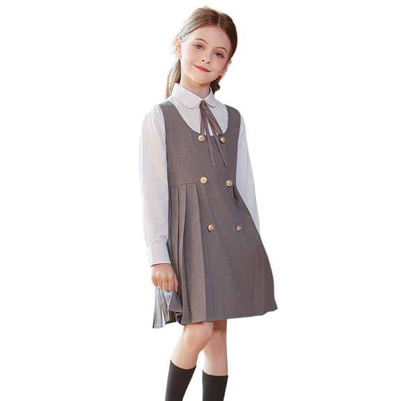 RTKFRFLM School Uniform for Girls Preppy Jumper Dress Pleated Hem Performance Pinafore Dress for Kids Girls Back to School Clothes