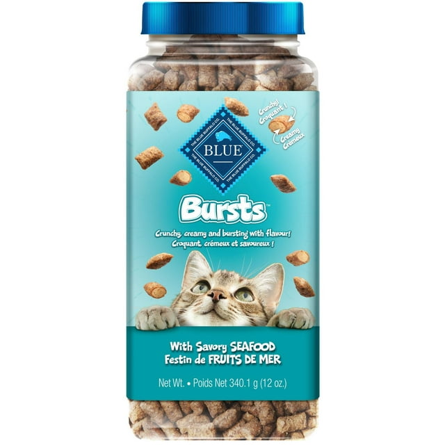 Blue Buffalo Bursts Crunchy & Creamy Cat Dry Treats, Great for Training, Seafood, 12-oz