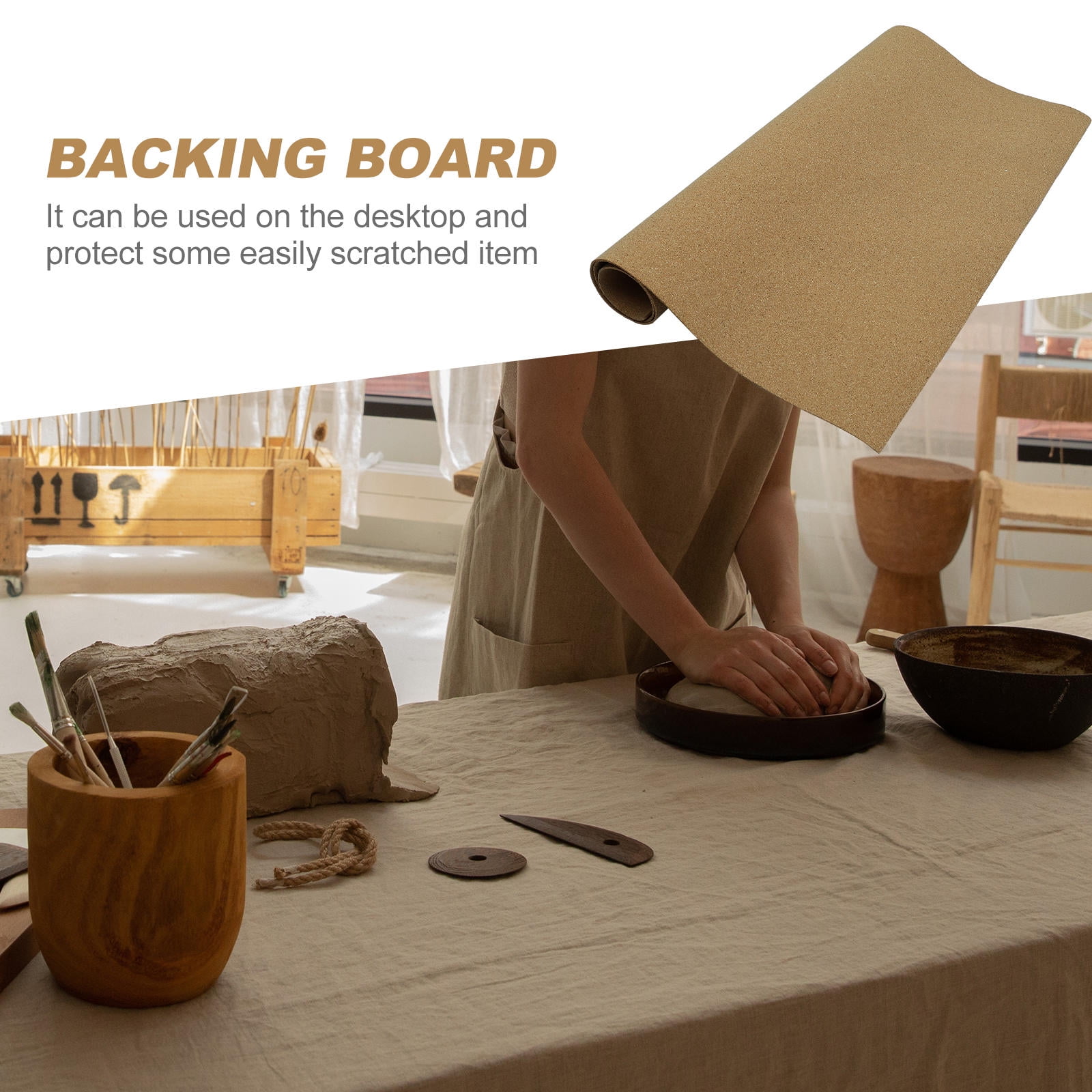 COMPUKAS Khaki Cork Bulletin Board for Office and Home, Water-Resistant Pin Board for Photos and Notes, 1 Piece