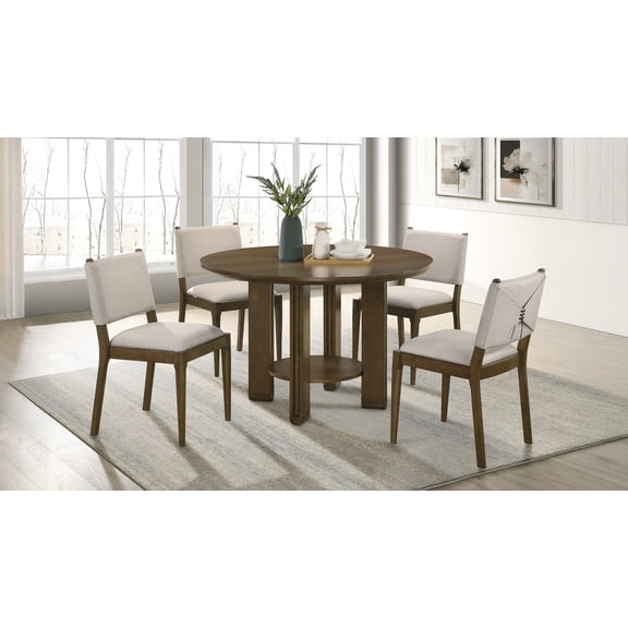 Coaster Ottowa 5-Piece Round Wood Dining Room Table Set, Brown