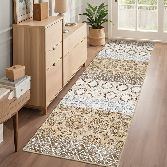 FairOnly 2'x6'Machine Washable Runner Rugs Non Slip Stain Resistant Rug for Hallway Entryway Kitchen Bedroom,Coffee