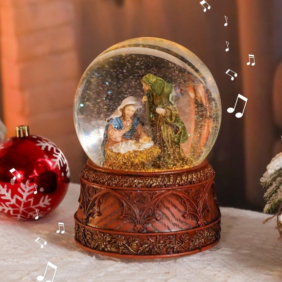Christmas Snow Globe Musical - Rotating Train Tree Red Water Snow Globes LED Light Change Music Box Home Christmas Decor for Kids