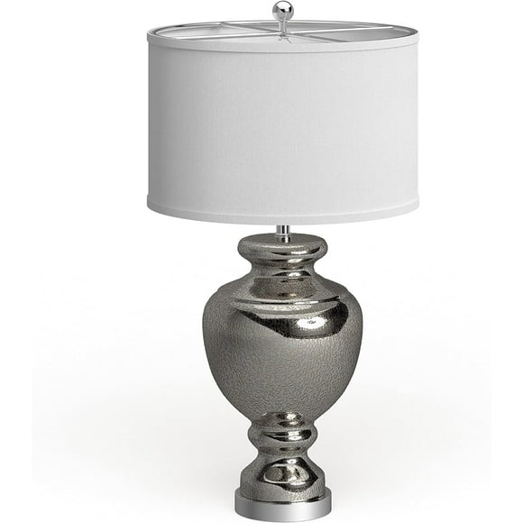 Wangxin Lighting Collection Morocco Mercury Silver Crackle Glass 28-inch Bedroom Living Room Home Office Desk Nightstand Table Lamp Set of 2 (LED Bulbs Included)