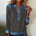 thumbnail image 2 of YanHoo Women Long Sleeve Denim Patchwork Shirts Lapel Collar Casual Button Up Western Pullover Tops Loose Fitted Color Block Sweatshirt Gray,XL, 2 of 7