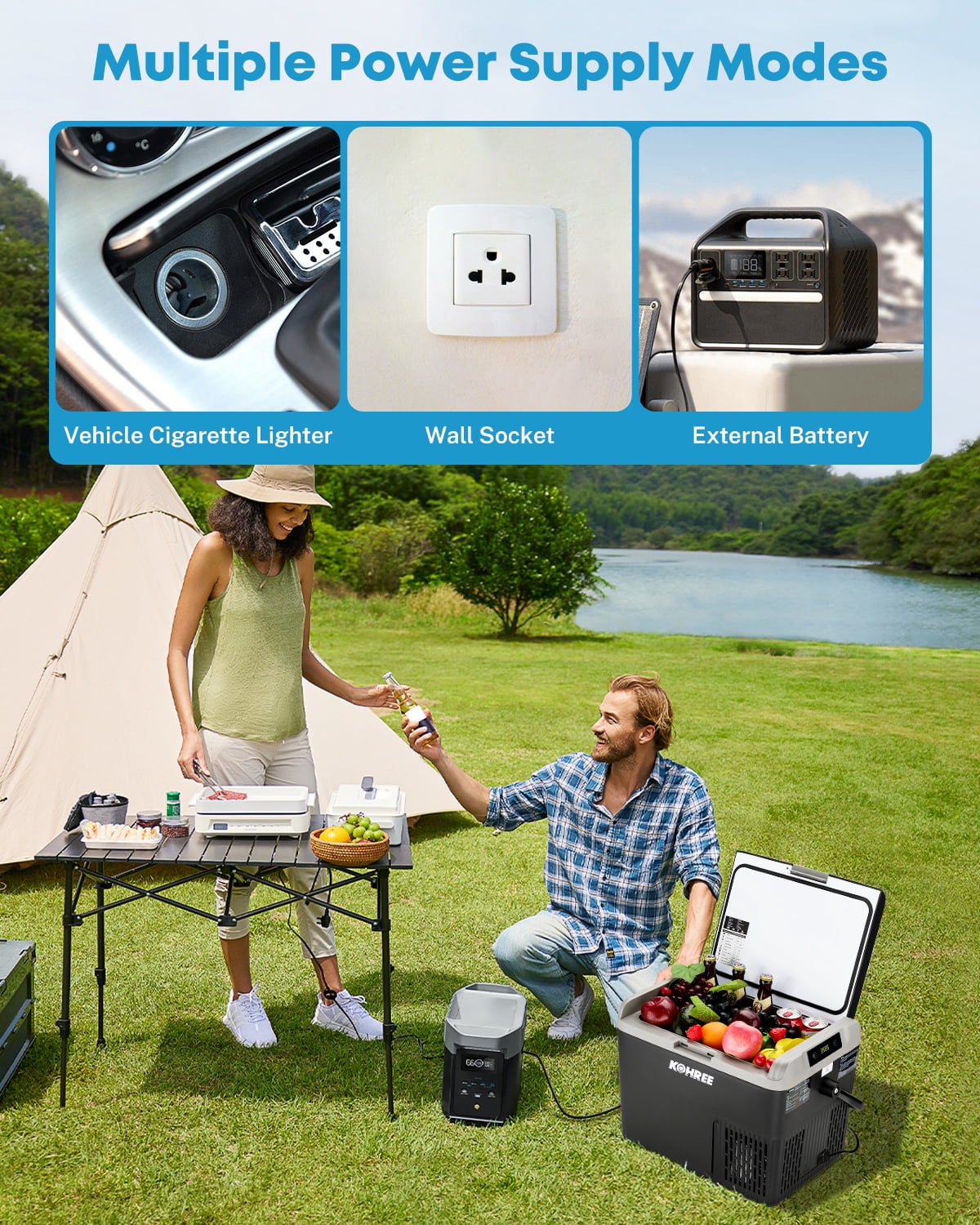 Kohree 12V/24V Portable Car Refrigerator Freezer 19QT(18L) Compressor Cooler with Handle Compact RV Truck Boat Camping Travel Outdoor Mini Electric fridge