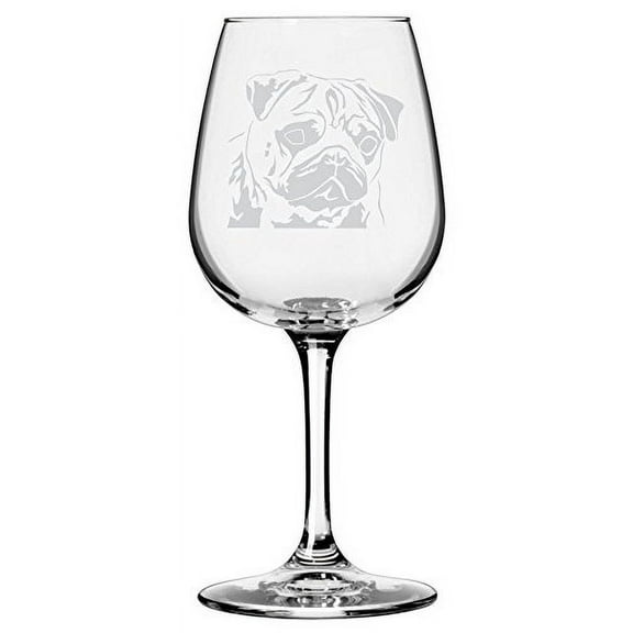 Pug Dog Themed Etched All Purpose 12.75oz Libbey Wine Glass