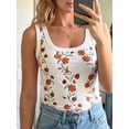 thumbnail image 6 of Women's Floral Print Tank Tops Square Neck Sleeveless Ribbed Basic Tight T Shirts White S, 6 of 8