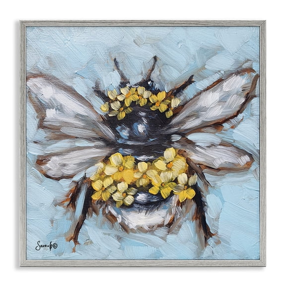Stupell Industries Cottage Abstract Bee with Flowers Gray Framed Giclee Art, 24 x 24, by Sara G. Designs