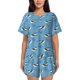 thumbnail image 1 of Balery Dolphin Lovers Conjunto de Pijama para Mujer con Estampado, Dos Piezas de Manga Corta y Shorts, Ropa de Dormir Suave con Cuello Redondo y Bolsillos-Large, 1 of 6