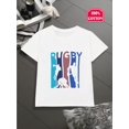 thumbnail image 1 of Rugby T-shirt - Kids' Rugby Graphic T-Shirt - 100% Cotton Short Sleeve Casual Top with Bold Letter Print & Player Silhouettes, Machine Washable Spring/Summer Shirt for Boys & Girls, 1 of 6