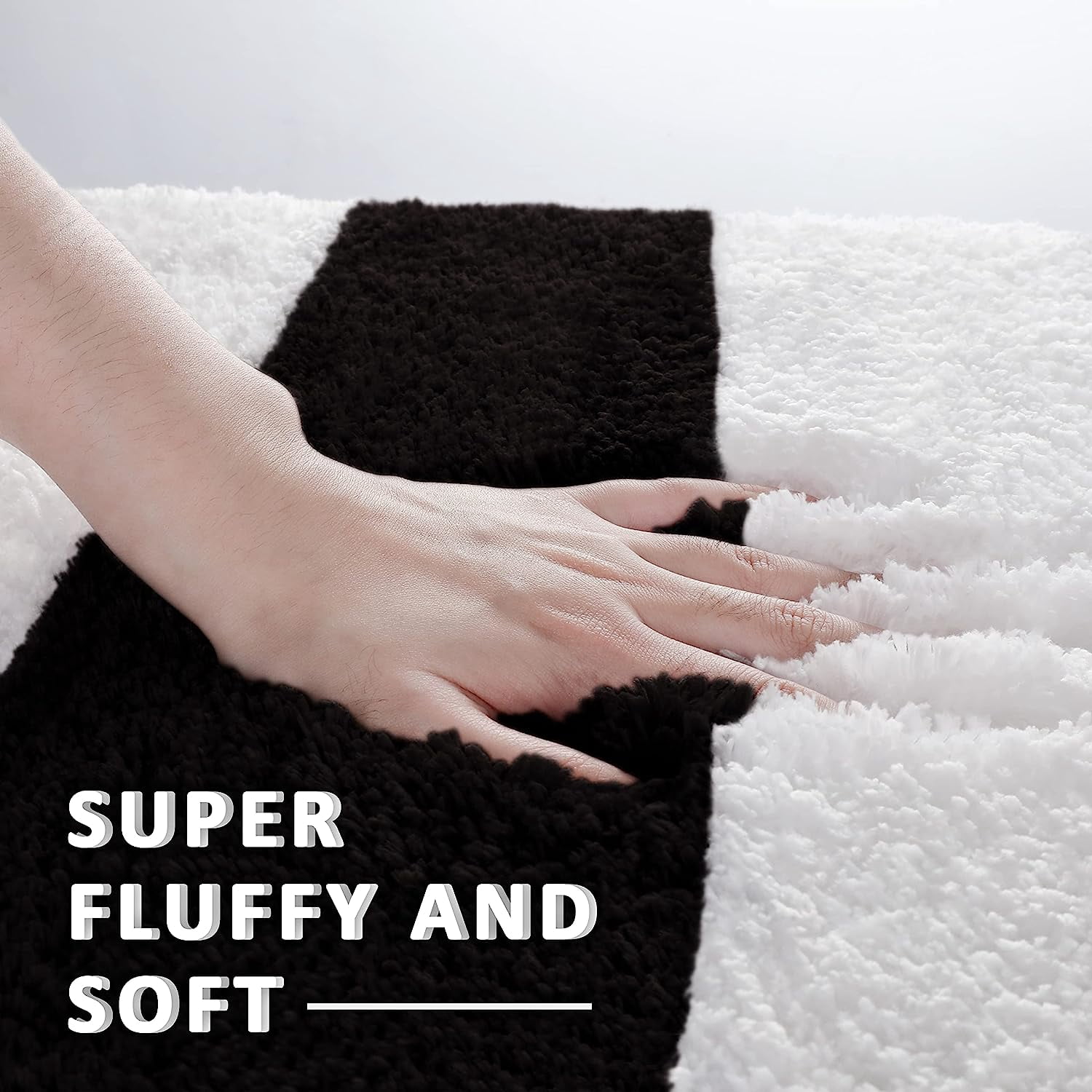 Extra Thick Plush Bathroom Rugs Non Slip Absorbent Soft Microfiber Bath Mat Machine Washable Fluffy Shaggy Rug 17x24 Black and White