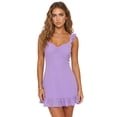 thumbnail image 1 of Vestido corto de verano para mujer, color liso, ribete de encaje, mangas acampanadas, escote en V, corte en A., 1 of 9