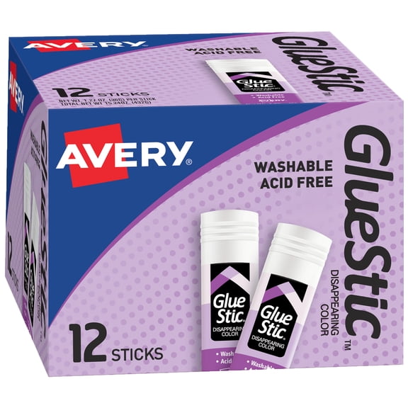 Avery Glue Stic Disappearing Purple Color, 1.27 oz., 12 Sticks (00226)
