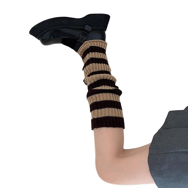 Calcetines de pantorrilla con cubierta para pies para mujer, calentadores de piernas a rayas de calle de punto acanalados de otoño