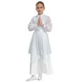 thumbnail image 2 of YiZYiF Girls Metallic Color Block Church Praise Dance Dress Long Sleeve Worship Liturgical Tunic Silver 8, 2 of 7