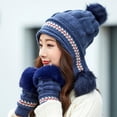 thumbnail image 3 of Women Winter Knitted Beanie Hat Glove Set Skull Cap Touchscreen Gloves, 3 of 4