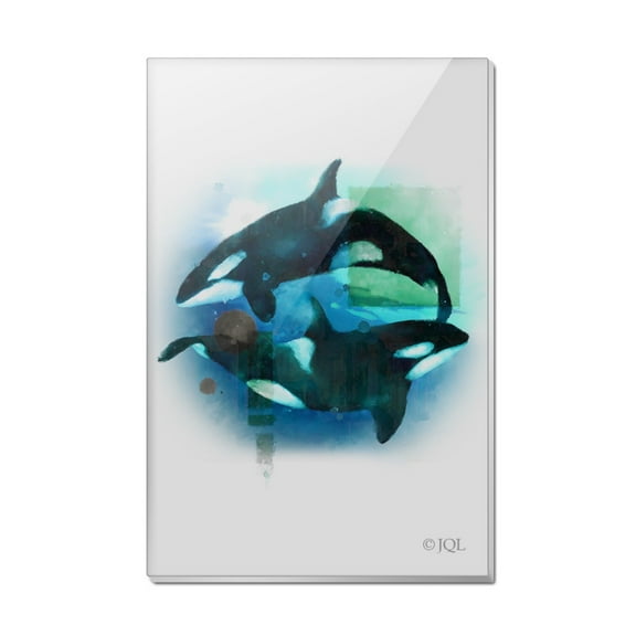 Orcas Killer Whales Watercolor Yin Yang Rectangle Acrylic Fridge Refrigerator Magnet