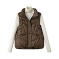 thumbnail image 3 of Women's Plus Size Padded Jacket Vest Stand-up Collar Sleeveless Gilet Womens Fall Winter Thin Coat Button Warm Jackets Coat with Pockets, 3 of 7