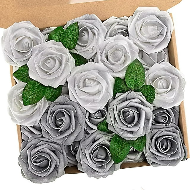 Flores Artificiales N&T NIETING Rosas de Espuma 25 piezas Plata Blanco/Gris
