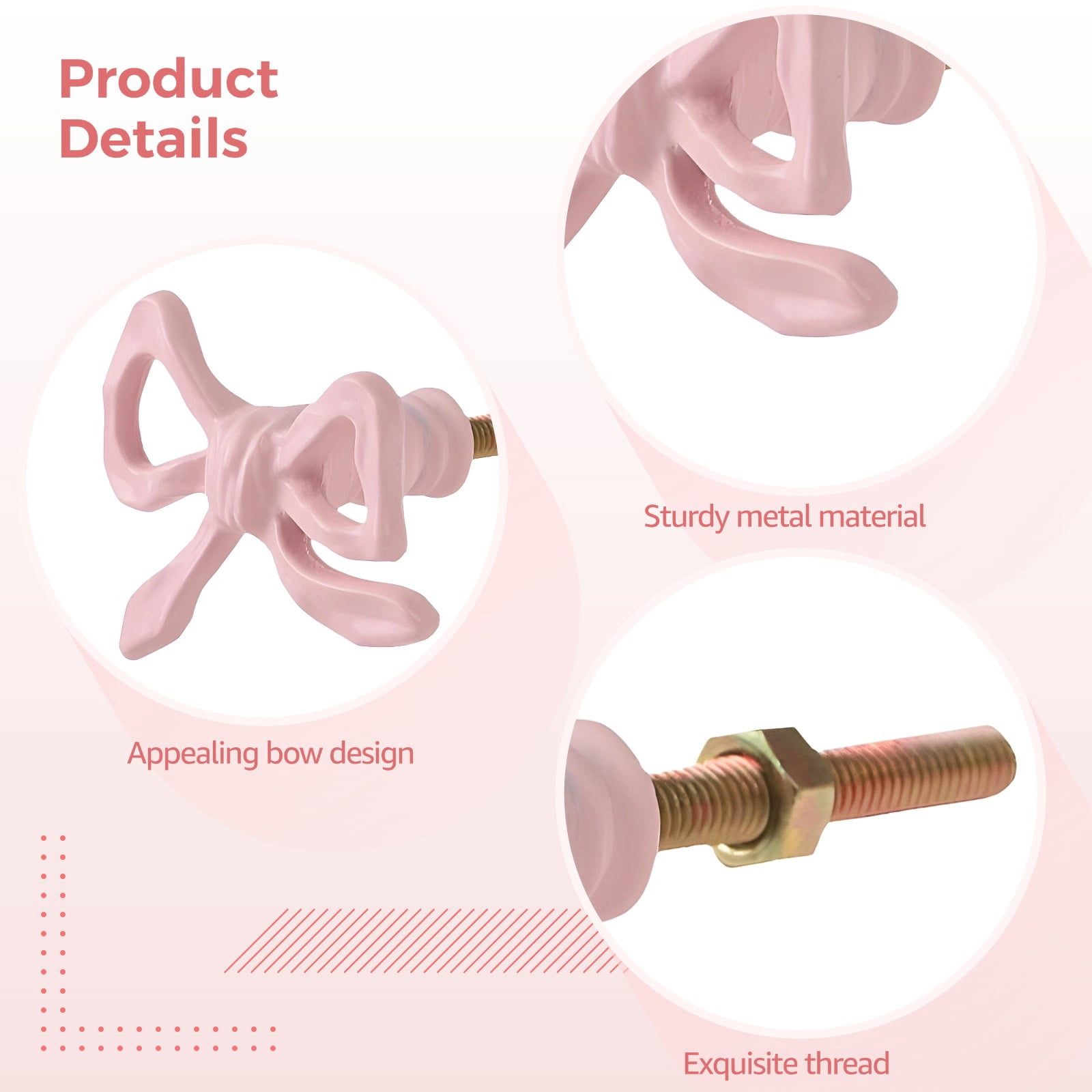6 PCS Bow Dresser Knobs, Pink Drawer Knobs with Bow Design, Bow Drawer Pulls for Cabinets and Wardrobes, Elegant French Style, Easy Installation with Universal Screws