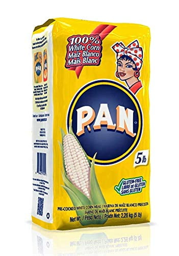 P.A.N. Harina PAN Blanca White Corn Meal Pre-cooked for Arepas, 2.27 kgs (5 lb) Grande