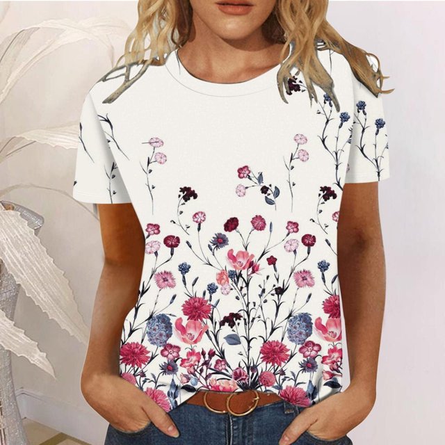 Pntutb, camiseta de manga corta suelta con cuello redondo y estampado informal de verano a la moda para mujer, blusa, Jersey Pntutb Pntutb-4728
