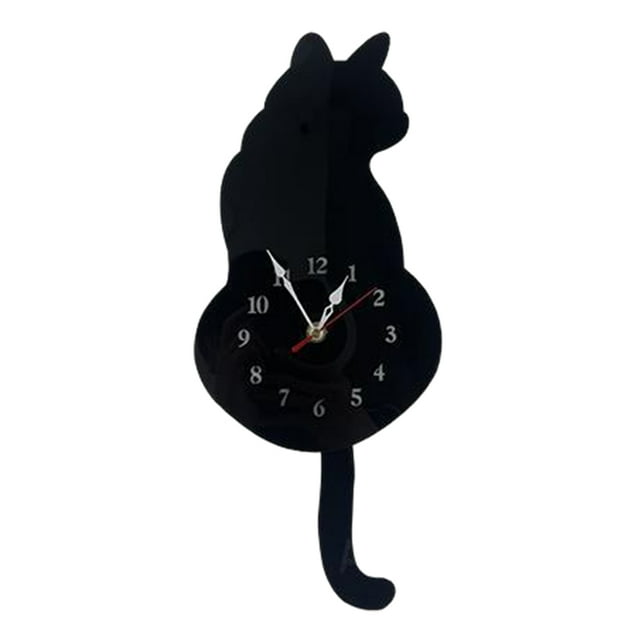 Naiovety Reloj de pared de gato de construcción fácil de leer y duradero con relojes ABS de operación silenciosa de péndulo Electrodomésticos negro