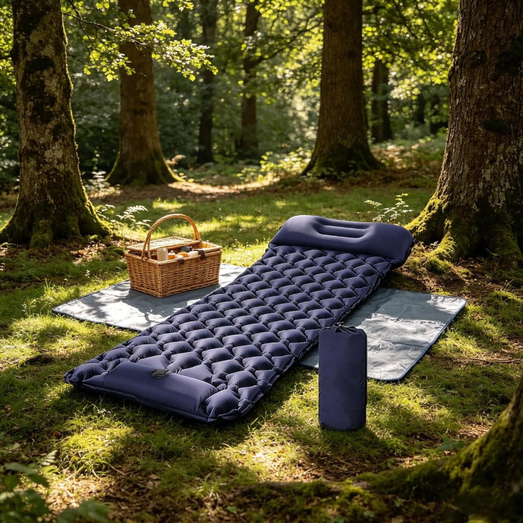 Zootealy Outdoor camping inflatable mat, foot stepping automatic inflatable mat, shaped TPU with eadrest, camping tent, sleeping mat, lightweight travel air mat, hiking camping (gray)