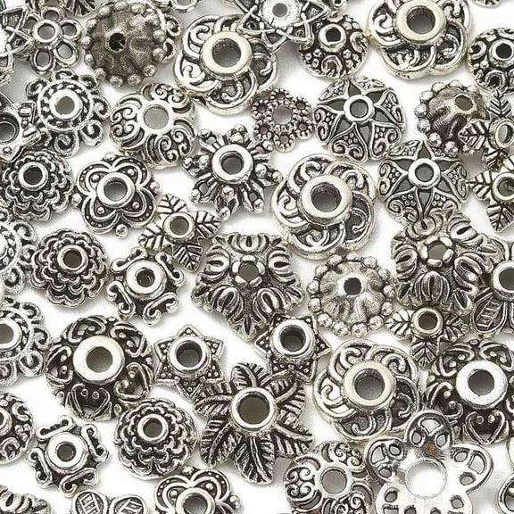1Bag 100Pcs 20 Styles Alloy Bead Caps Flower Antique Silver Tibetan Style 5~11x5~11x2~5mm Hole: 1~2mm 5pcs/style