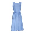 thumbnail image 6 of Lenago Dresses for Women Solid Color Sleeveless Dress Zipper Round Neck Stripe Linen Dress Summer Shirt Dress, 6 of 9